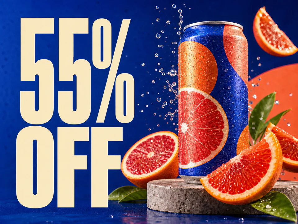 After: Original ChangeTextImage demonstration of a flattened citrus campaign creative changing from 40 percent off to 55 percent off.