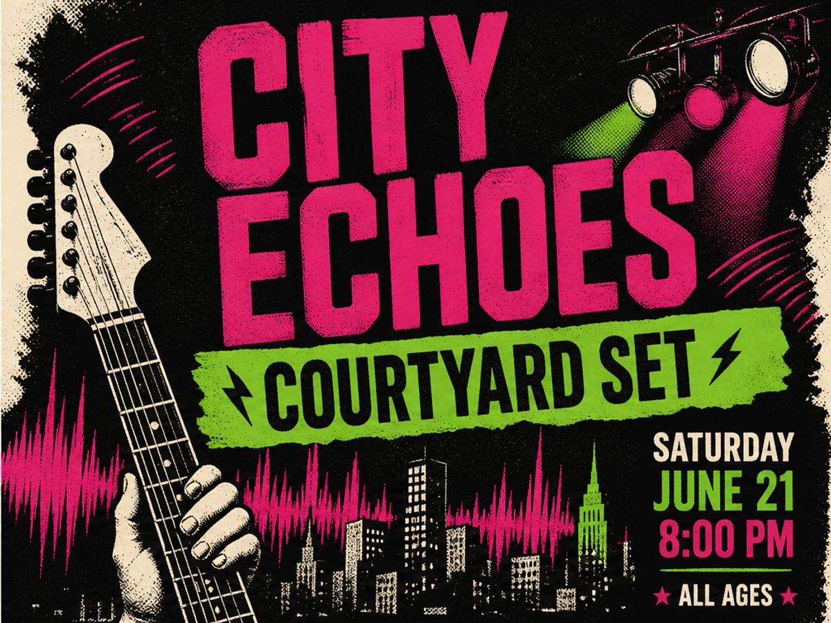 After example for Edit text in poster layouts for a concert location line: COURTYARD SET