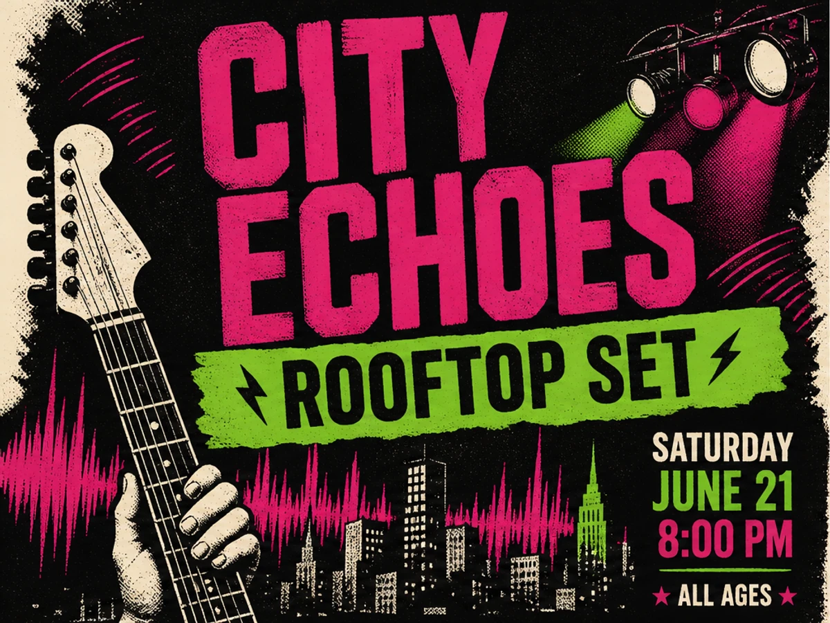 Before example for Edit text in poster layouts for a concert location line: ROOFTOP SET