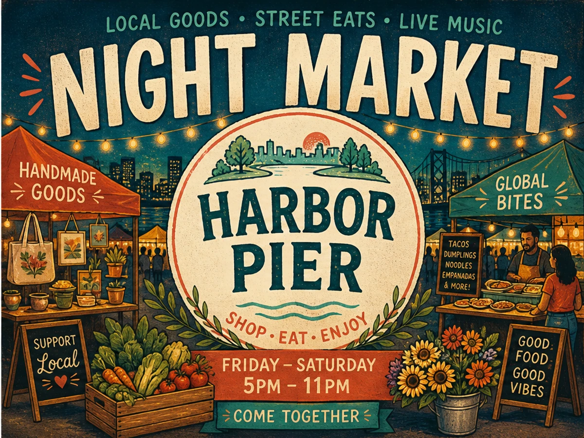 After example for Edit text in poster artwork when the venue changes: HARBOR PIER