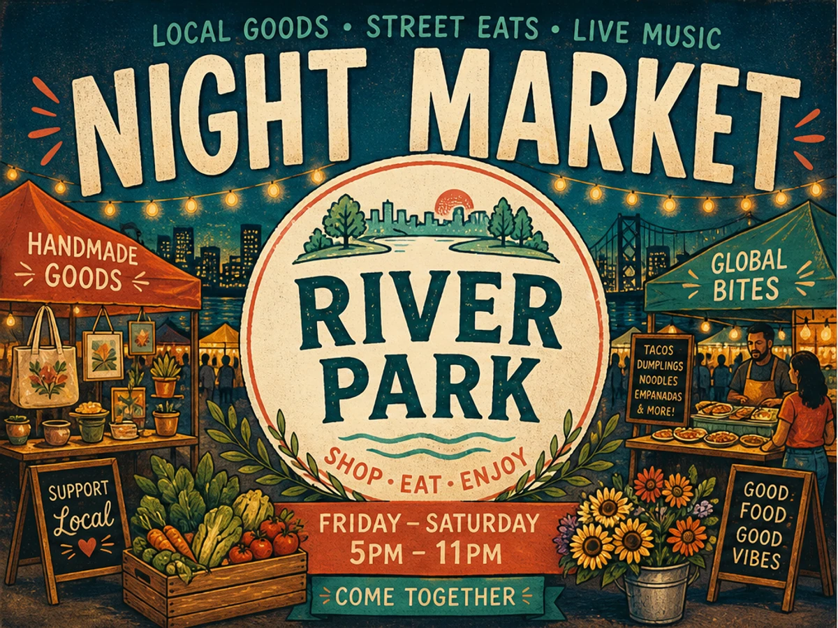 Before example for Edit text in poster artwork when the venue changes: RIVER PARK